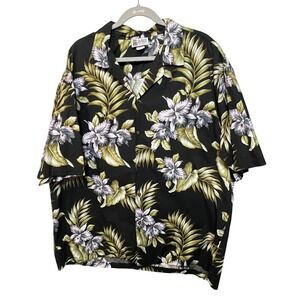 Aloha‎ Republic Mens 2XL Hawaiian Shirt Black Tropical Floral Orchid Hawaii